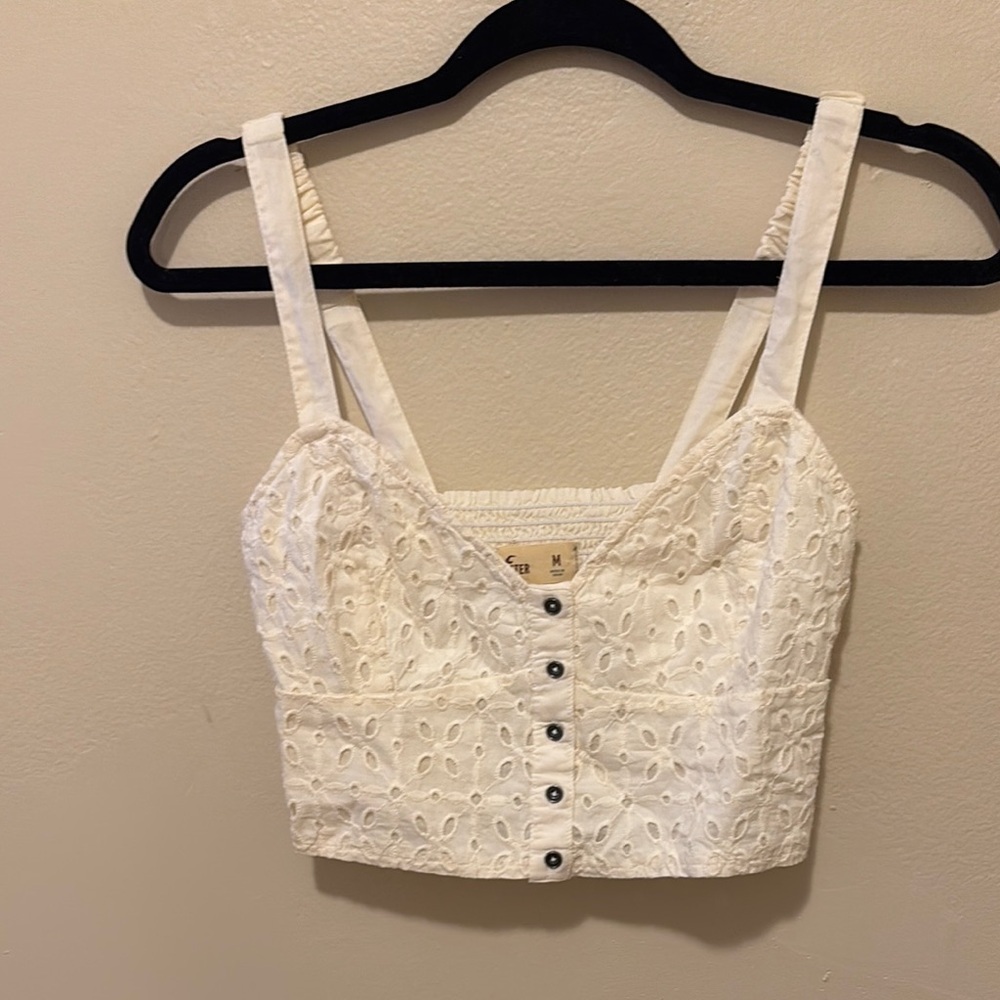Hollister Cream Eyelet Button-Up Tank Top